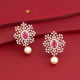 Kushal's Fashion Jewellery Ruby Rhodium-Plated Party Zircon Studs Earrings-7