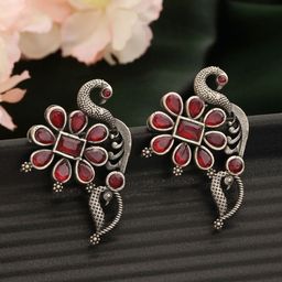 Jazz and Sizzle Silver-Plated Peacock Shaped Drop Earrings-42