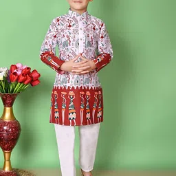 BAESD Boys Tribal Printed Mandarin Collar Straight Kurta With Pyjamas-10
