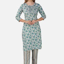 Charitra Women Floral Printed Regular Kurta with Trousers-image-69