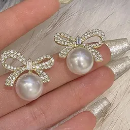 Anouk Set Of 2 Gold-Plated Stones Studded & Pearls Beaded Korean Spherical Shaped Studs image 5