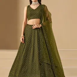 DIVASTRI Embroidered Sequinned Semi-Stitched Lehenga & Unstitched Blouse With Dupatta-image-78