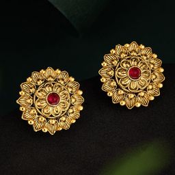ATIBELLE Gold-Plated Artificial Stones Studded Floral Shaped Studs-18
