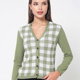 Kalt Women Checked V-Neck Cotton Cardigan Top-picture-49