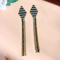 StyleCast Gold-Plated Rhinestone Studded Tasselled Contemporary Drop Earrings-image-51