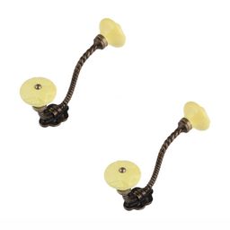 IndianShelf Yellow & Brown 2 Pieces Textured Ceramic Wall Hooks-4
