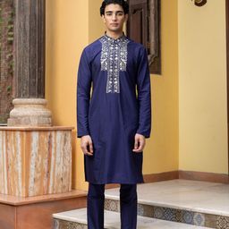 PATR Floral Yoke Design Mandarin Collar Thread Work Cotton Silk Straight Kurta-picture-43