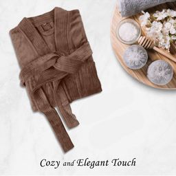 HOUSSE Brown 550 GSM Shawl Collar Bath Robe With Belt-image-34