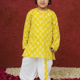 Aj DEZInES Boys Floral Printed Long Sleeves Pure Cotton Kurta With Dhoti Pants-57