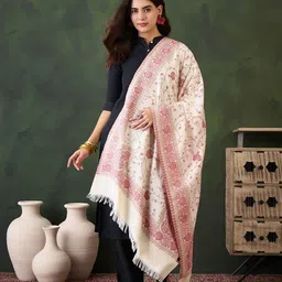Sangria Floral Woven Design Winter Pashmina Shawl-image-64