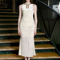 ODETTE Women Off White Velvet Embellished Dress-image-26