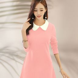 DressBerry Women Solid Peter Pan Collar Fit & Flare Mini Dress-picture-42