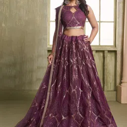 FABPIXEL Embroidered Sequinned Semi-Stitched Lehenga & Unstitched Blouse With Dupatta-picture-6
