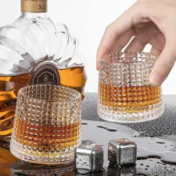 (Pack of 4) Crystal Whiskey Glasses, Rotatable New Fashioned Glasses, Tumbler Rocks Bar Glass for Drinking Bourbon, Scotch , Cocktails, Cognac, (Pack of 4 , 200ML) Glass Set Whisky Glass-15
