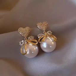 PolluxCraft Gold-Plated Heart Shaped Pearls Korean Drop Earrings-23