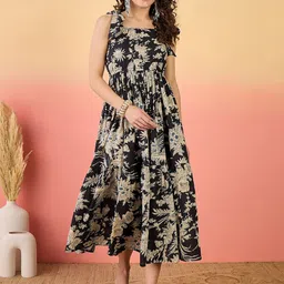 Sangria Floral Printed Pure Cotton Tiered Dress-image-23