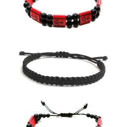 Dynamic Retail Global Unisex Pack Of 3 Black & Red Beaded Drawstring Bracelets image 1