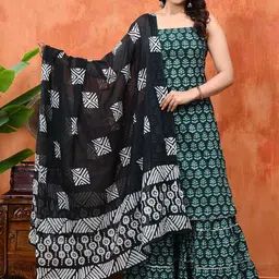 Cloth Bites Women Ethnic Motifs Printed Pure Cotton Kurta with Sharara & Dupatta-picture-35