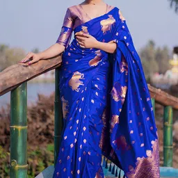 all about you Woven Design Zari Silk Blend Banarasi Saree-image-5