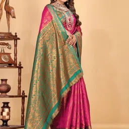 AKSH FASHION Pink Silk Blend Sarees-picture-42