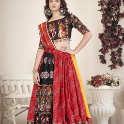Warthy Ent Embroidered Mirror Work Semi-Stitched Lehenga & Unstitched Blouse With Dupatta image 5