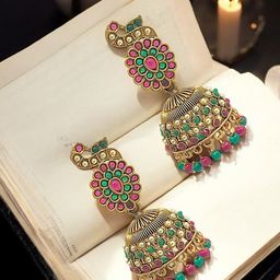 FEMMIBELLA Peacock Shaped Jhumkas Earrings-image-23
