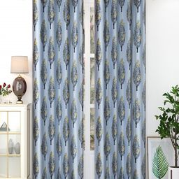 Aura Grey & Yellow Set of 2 Floral Room Darkening Door Curtain-4