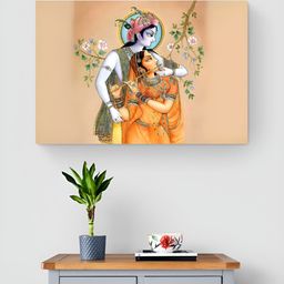 Tushaco Handicrafts Peach-Coloured & Blue Radha Krishna Religious Canvas Wall Art-image-53