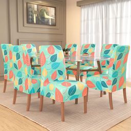Kuber Industries 8-Pcs Blue & Green Printed Stretchable Dining Table Chair Covers-55