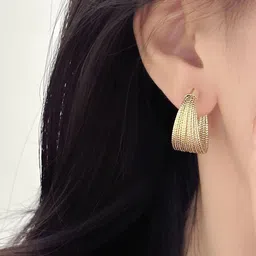 Aurum & You Gold Plated Contemporary Half Hoop Earrings-15