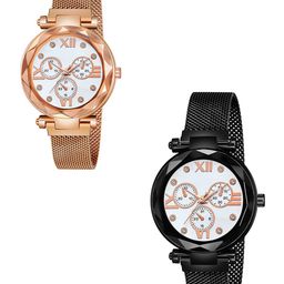 Gopal Shopcart Women Set Of 2 Analogue Watch Mina White Dial Rosegold Black Maganet-image-88