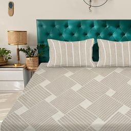 KLOTTHE Beige Geometric 300 TC King Bedsheet with 2 Pillow Covers-picture-34