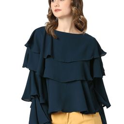AMMARZO Women Flared Sleeves Layered Ruffle Linen Top-image-27