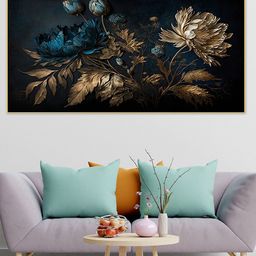 DEKORSTATION Blue & Gold-Toned 1 Piece Canvas Floral and Botanical Wall Paintings-picture-34
