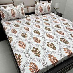 Pure Decor Brown & White Ethnic Motifs 200 TC Queen Bedsheet with 2 Pillow Covers-picture-0