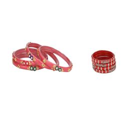 SOMIL Women Pack Of 2 Orange And Red Glass Ethnic Handcrafted Traditional Bangle-image-67
