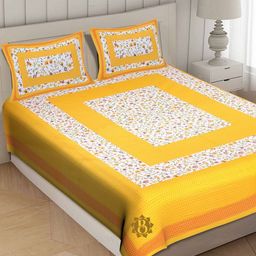 Myntra Elegant Homes Floral Printed 144 TC Queen Cotton Bedsheet with 2 Pillow Covers-image-69