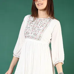 V-Mart Embroidered Puff Sleeve Round Neck Fit and Flare Dress-picture-34