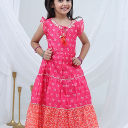 LIL DRAMA Girls Bandhani Print Flutter Sleeve A-Line Maxi Dress-picture-31