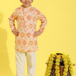 Cutiekins Boys Floral Printed Band Collar Straight Kurta With Pyjamas-picture-47