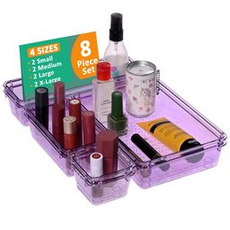 Kuber Industries Purple & Transparent 8 Pieces Makeup Organisers-58