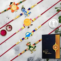 DeoDap Rakhi Combo for Brother with Rakhi Roli Chawal Coin & Greeting Card-0