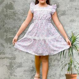 Sangria Girls Floral Printed Flutter Sleeves Fit & Flare Dress-14