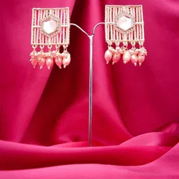 Anouk Gold Plated Artificial Stones Studded And Beaded Drop Earrings-94