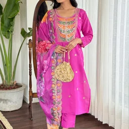 KALINI Women Ethnic Motifs Embroidered Thread Work Kurta with Trousers & Dupatta-picture-15