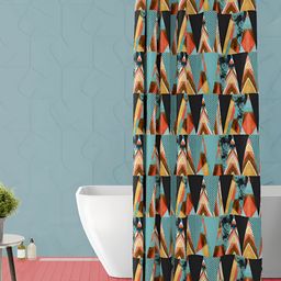 ArtzFolio Black & Blue Printed Waterproof Shower Curtain-7