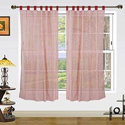 Dekor World Red Set of 2 Geometric Window Curtain-image-72
