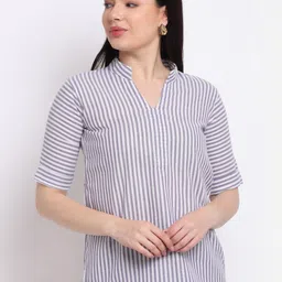 CORSICA Women Vertical Striped Mandarin Collar Regular Top-image-90
