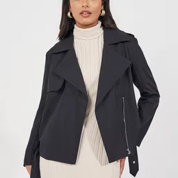 Styli Lapel Collar Biker Jacket With Belt-image-38