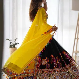 Pandadi Saree Embroidered Mirror Work Semi-Stitched Lehenga & Unstitched Blouse With Dupatta image 3